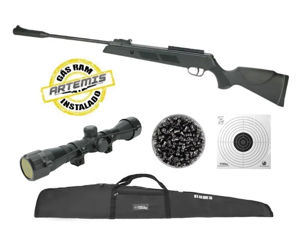 Carabina De Pressão Black Hawk Gas Ram 70kg 6.35mm Artemis + Luneta 4x32 + Capa + Chumbinho + Alvos