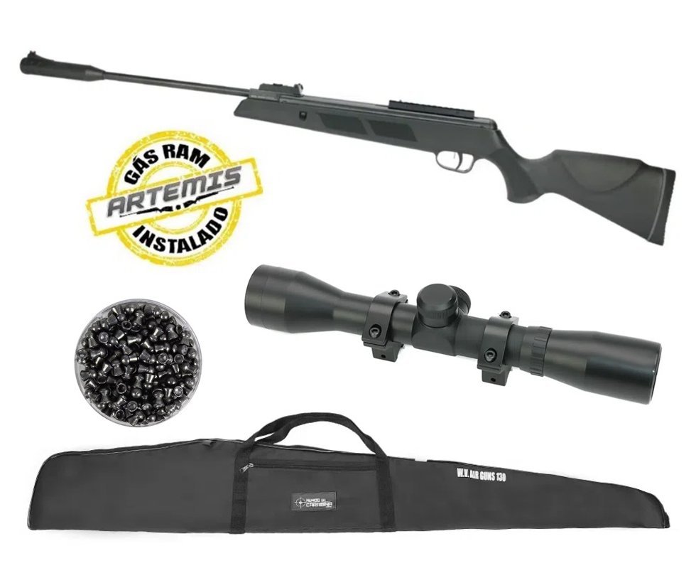 Carabina De Pressão Black Hawk Gas Ram 70kg 6.35mm Artemis + Luneta 4x32 + Capa + Chumbinho