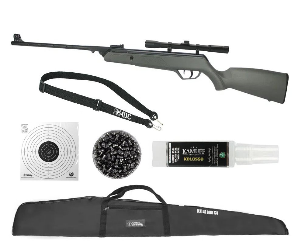 Carabina de Pressão CBC AG11 4.5mm + Luneta 4x20 + Capa + Bandoleira + Chumbinho + Alvos + Kamuff
