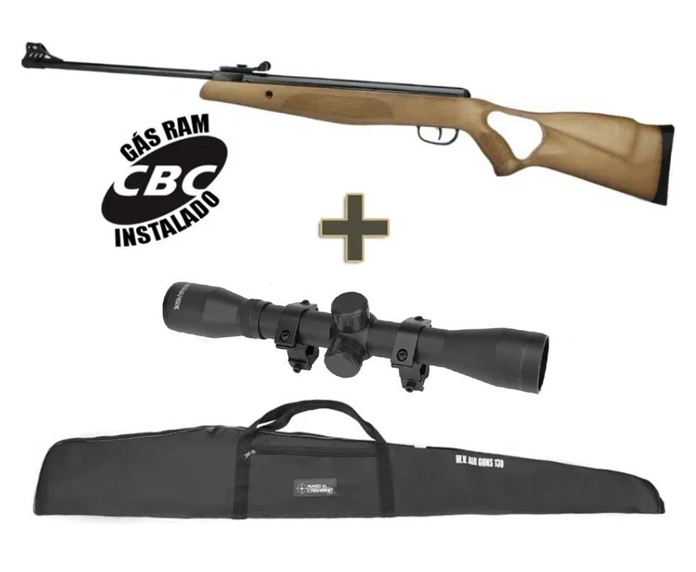Carabina De Pressão CBC BAM B19-Z Nitro Gás Ram 5,5mm Madeira + Luneta 4x32 + Capa