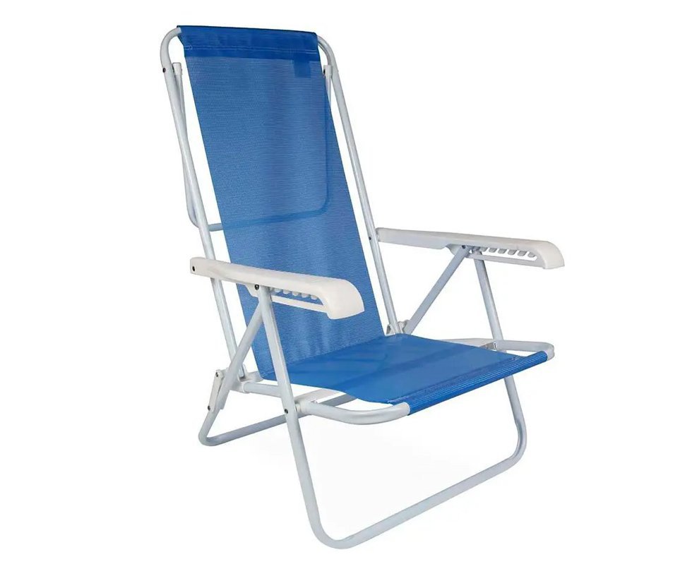 Cadeira De Praia Piscina Reclinável 8 Posições Aço Sannet Azul