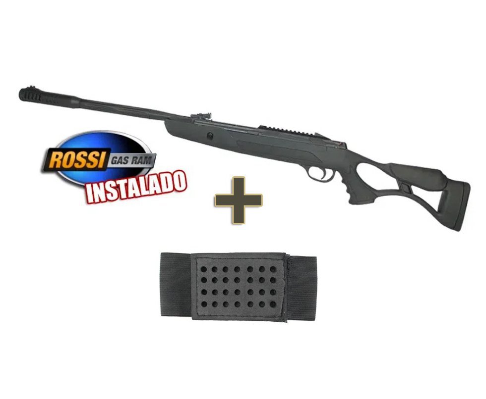 Carabina de Pressão Hatsan Strike Airtact Ed 5.5 com moderador de som Gas ram 60kg Rossi + Porta chumbinho
