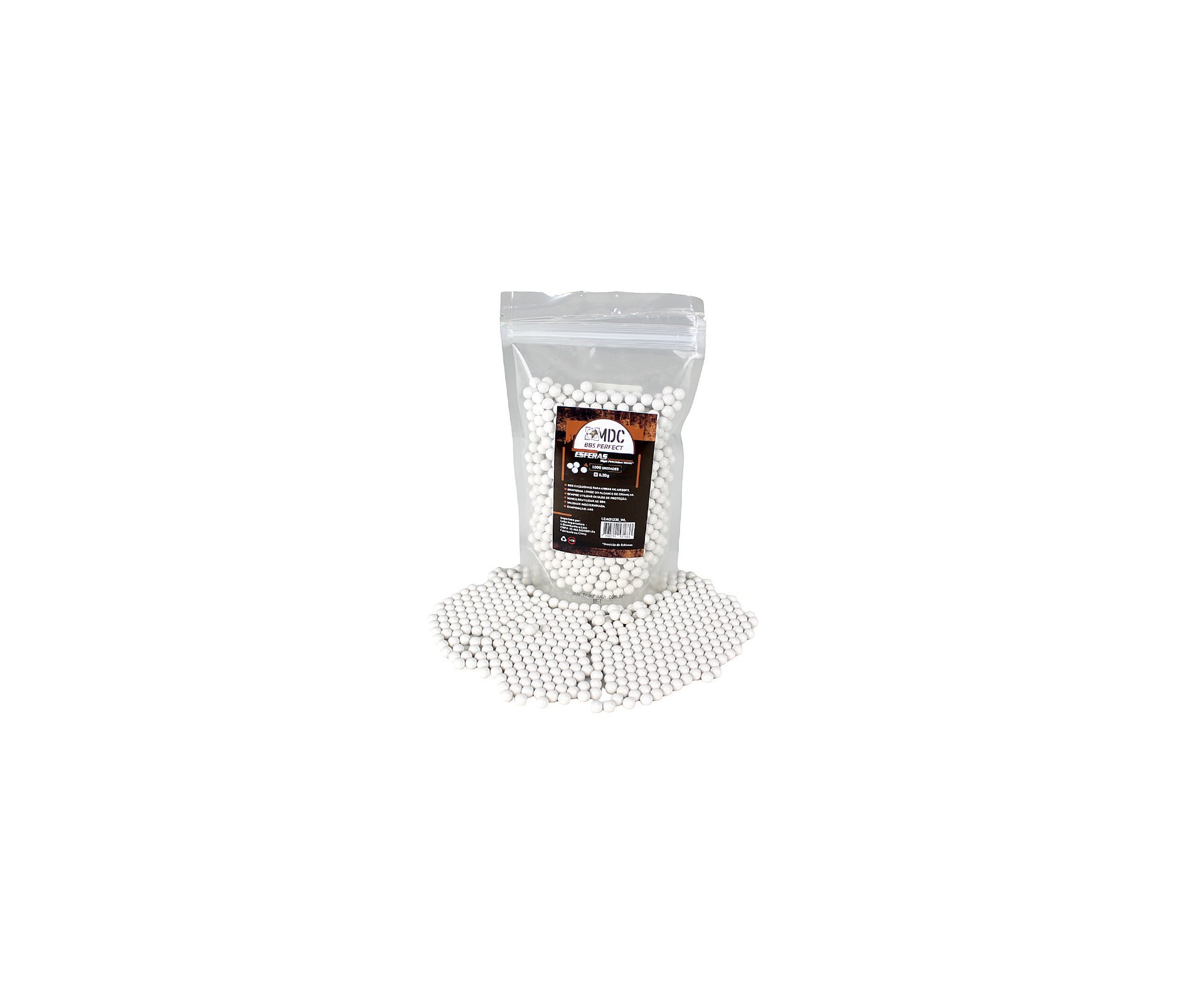 Esfera Airsoft BBs MDC 0,20g 6,0mm Pacote com 1000 unidades Branco