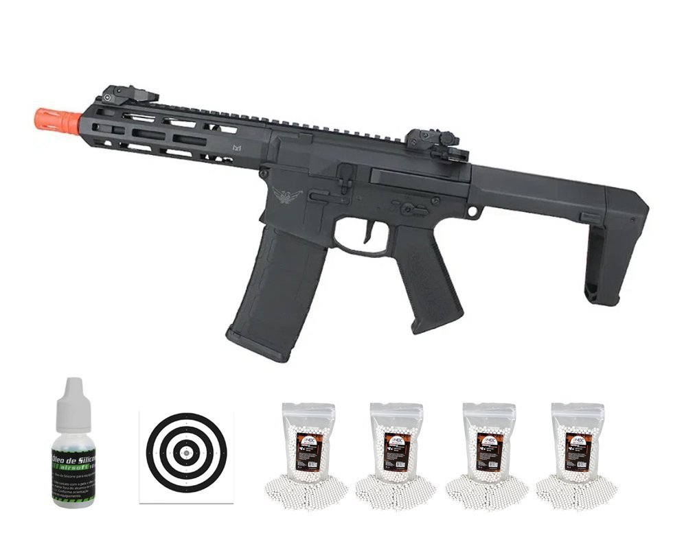 Rifle de Airsoft AEG M4 M904G PDW Bradok Gatilho Eletrônico - D.E Armory + BBs + Oleo de silicone