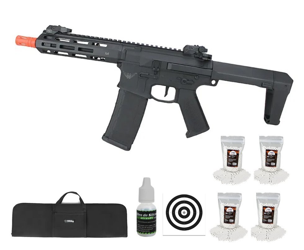 Rifle de Airsoft AEG M4 M904G PDW Bradok Gatilho Eletrônico - D.E Armory + BBs + Óleo de Silicone + Case