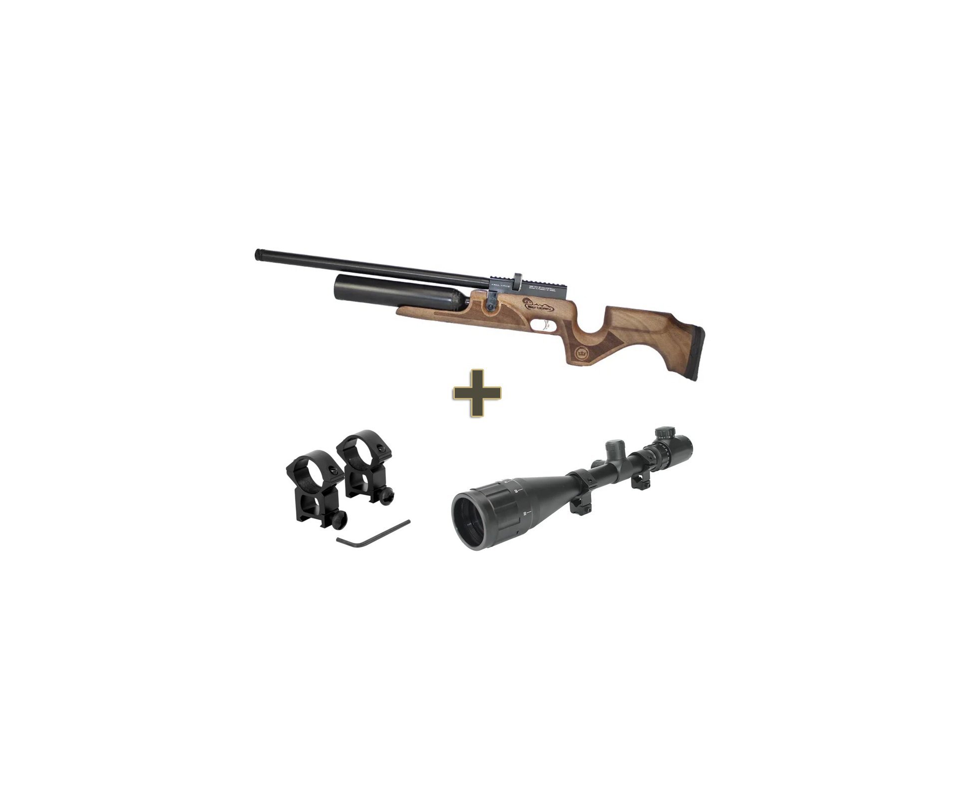 Carabina De Pressão Pcp Puncher Bighorn Madeira 09 Tiros 7.62mm Kral Arms + Luneta 6-24x50 + Mount 22mm
