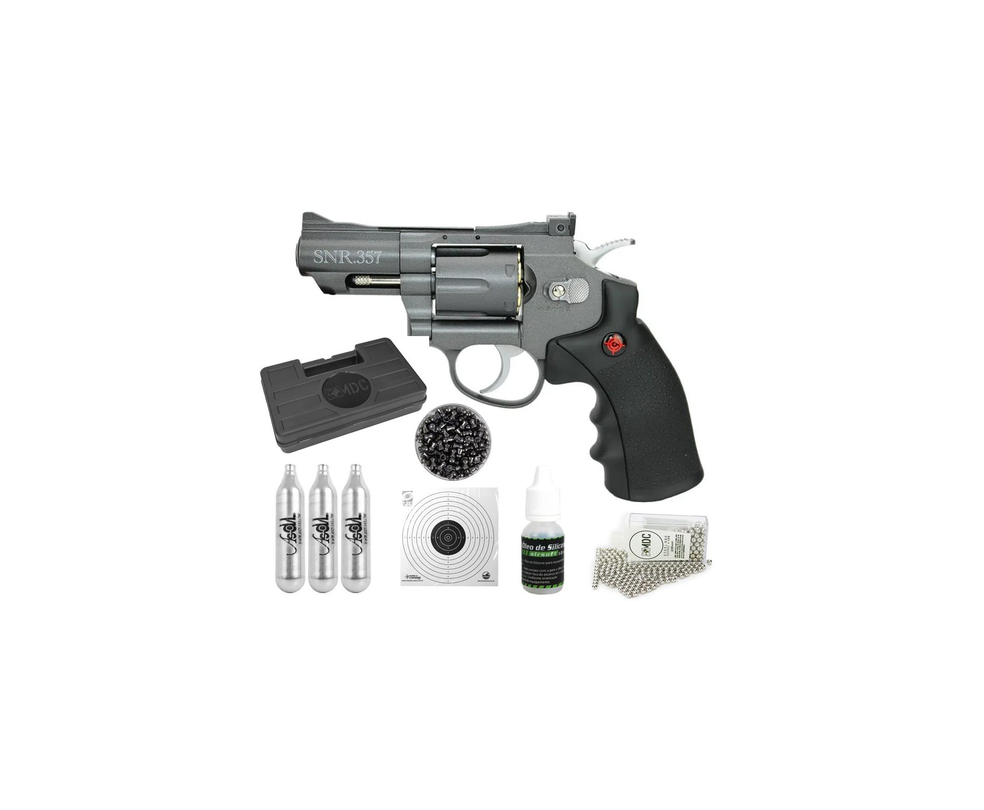 Revolver Co2 Full Metal 2" Cano Snr357 Cal 4,5mm Crosman + Case + Alvos + Óleo de silicone + Munição + Co2