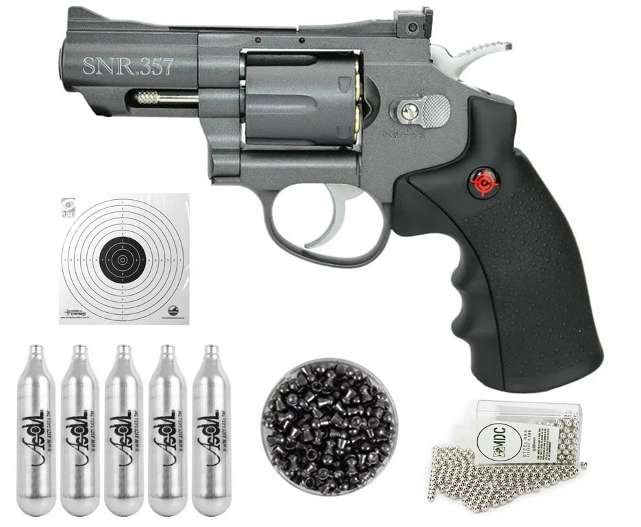 Revolver Co2 Full Metal 2" Cano Snr357 4.5 Chumbinho Crosman + Munição + Co2 + Alvos