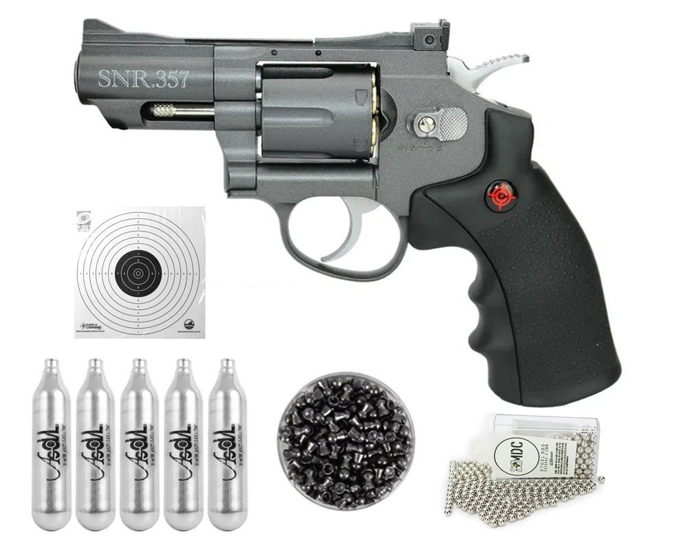 Revolver Co2 Full Metal 2" Cano Snr357 4.5 Chumbinho Crosman + Munição + Co2 + Alvos