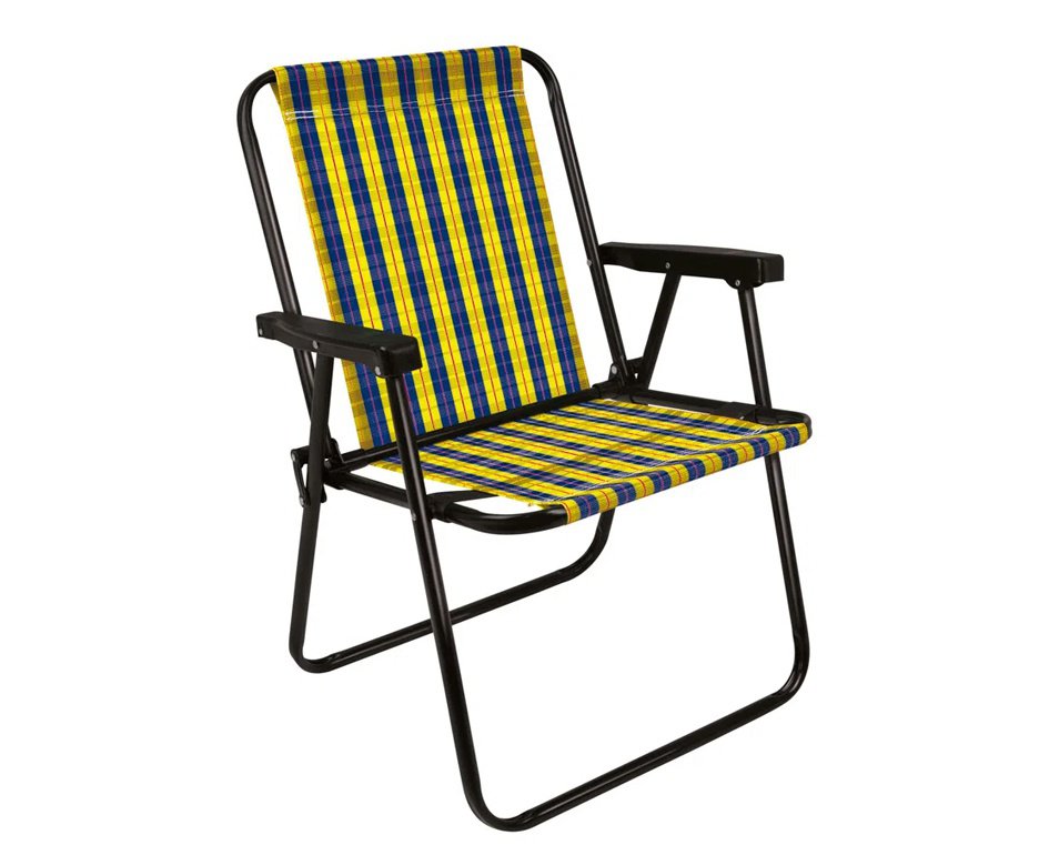 Cadeira Aço Xadrez Retro para jardim, camping, casa, praia mel / preto - MOR