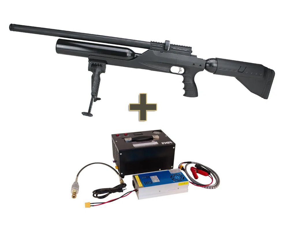 Carabina de Pressão PCP Kral Puncher BIGMAX X Black 7.62mm - Kral Arms + Compressor Portátil