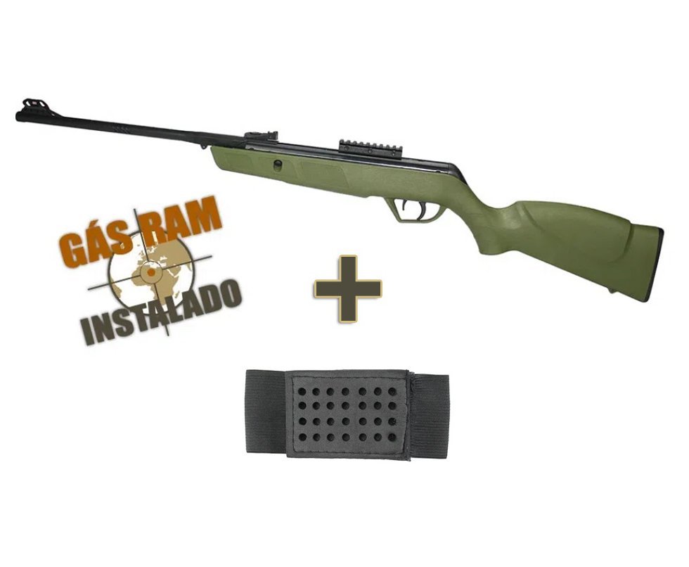 Carabina De Pressão Cbc Jade Mais Power Cal 5,5mm - Verde Gas Ram 50kg Instalado + Porta Chumbinho