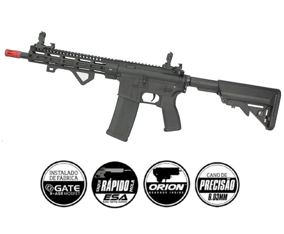 Rifle de Airsoft AEG M4 Carbine Long M-Lok SA-E20 Black Edge E-Series Pro - Specna Arms + Bateria 7.4v + Carregador de bateria