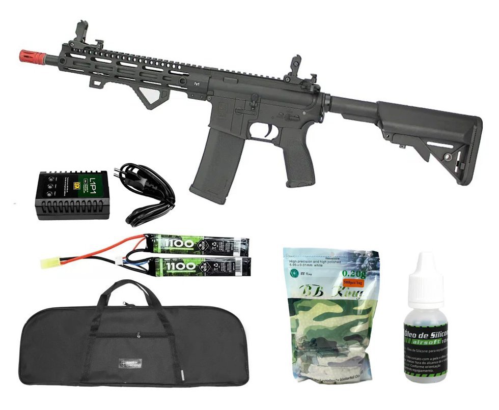 Rifle de Airsoft AEG M4 Carbine Long M-Lok SA-E20 Black Edge E-Series Pro - Specna Arms + Bateria 7.4 + Carregador + BBs + Óleo de silicone + Capa