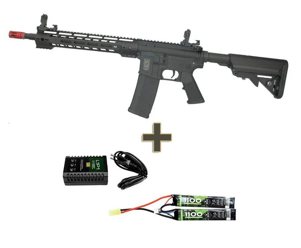 Rifle de Airsoft M4 Carbine Ris Long M-Lok Sa-C14 Black Linha Core C-Series - Specna Arms + Bateria 7.4v + Carregador