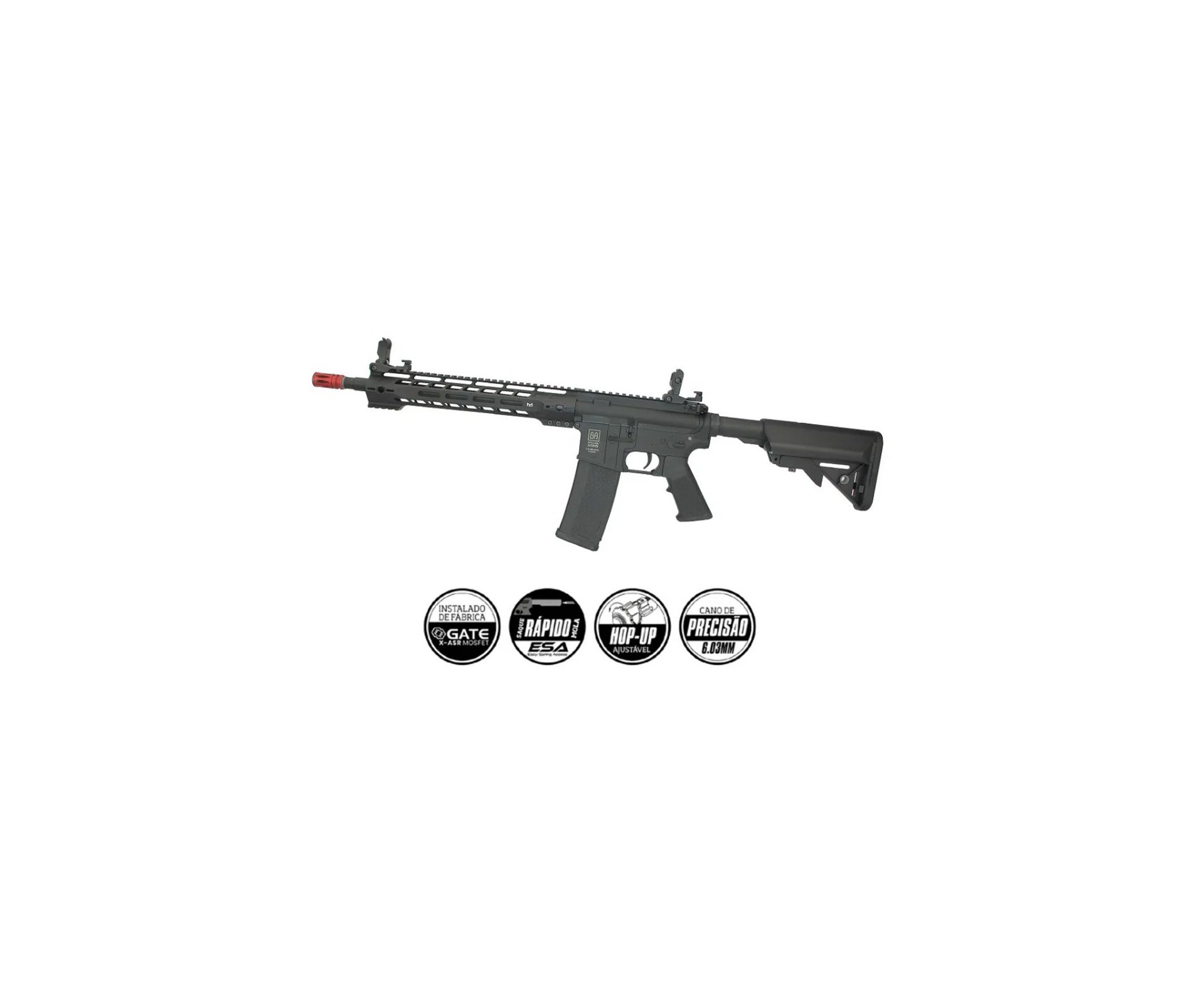 Rifle de Airsoft M4 Carbine Ris Long M-Lok Sa-C14 Black Linha Core C-Series - Specna Arms + Bateria 7.4v + Carregador + BBs + Óleo de silicone
