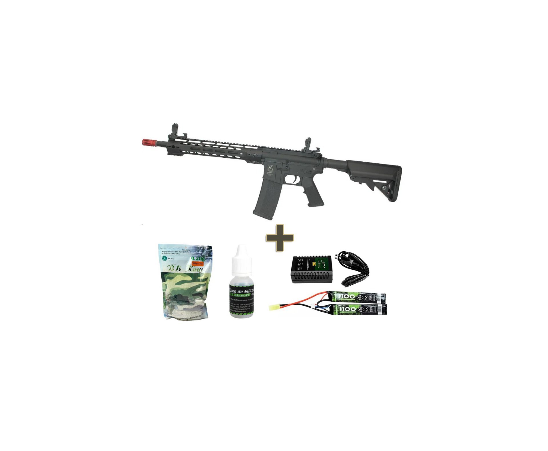 Rifle de Airsoft M4 Carbine Ris Long M-Lok Sa-C14 Black Linha Core C-Series - Specna Arms + Bateria 7.4v + Carregador + BBs + Óleo de silicone