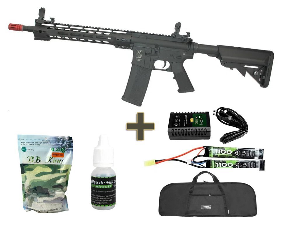 Rifle de Airsoft M4 Carbine Ris Long M-Lok Sa-C14 Black Linha Core C-Series - Specna Arms + Bateria 7.4v + Carregador + BBs + Óleo de silicone + Capa