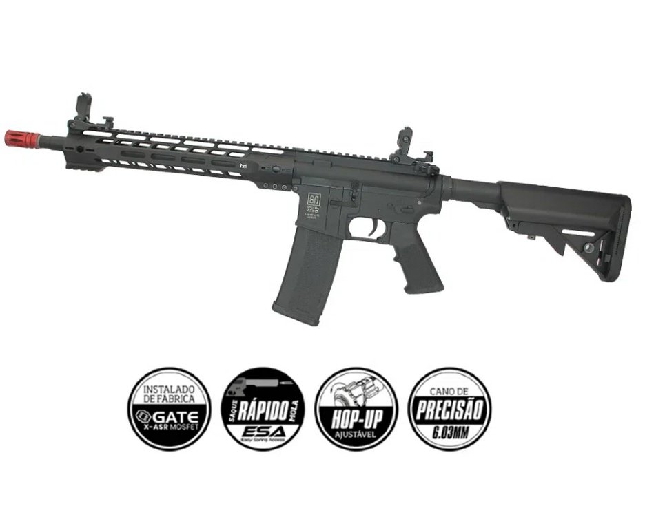 Rifle de Airsoft M4 Carbine Ris Long M-Lok Sa-C14 Black Linha Core C-Series - Specna Arms + Bateria 7.4v + Carregador + BBs + Óleo de silicone + Red Dot