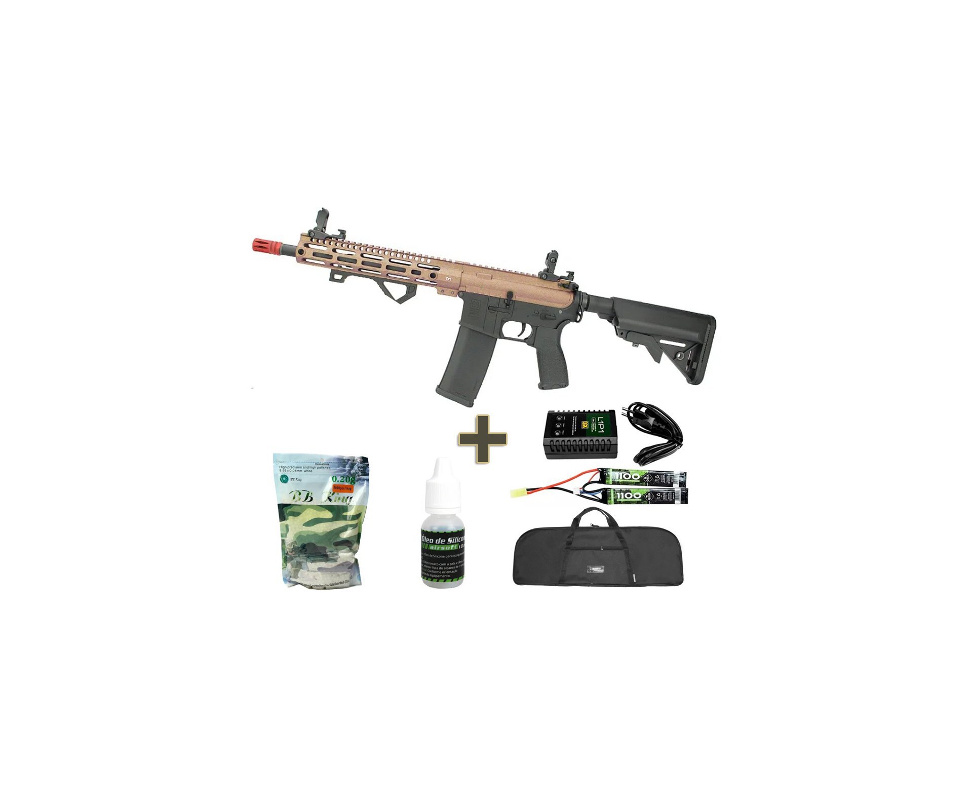 Rifle de Airsoft M4 Carbine Ris Long M-Lok Sa-C14 Black Linha Core C-Series - Specna Arms + Bateria 7.4v + Carregador + BBs + Óleo de silicone + Capa