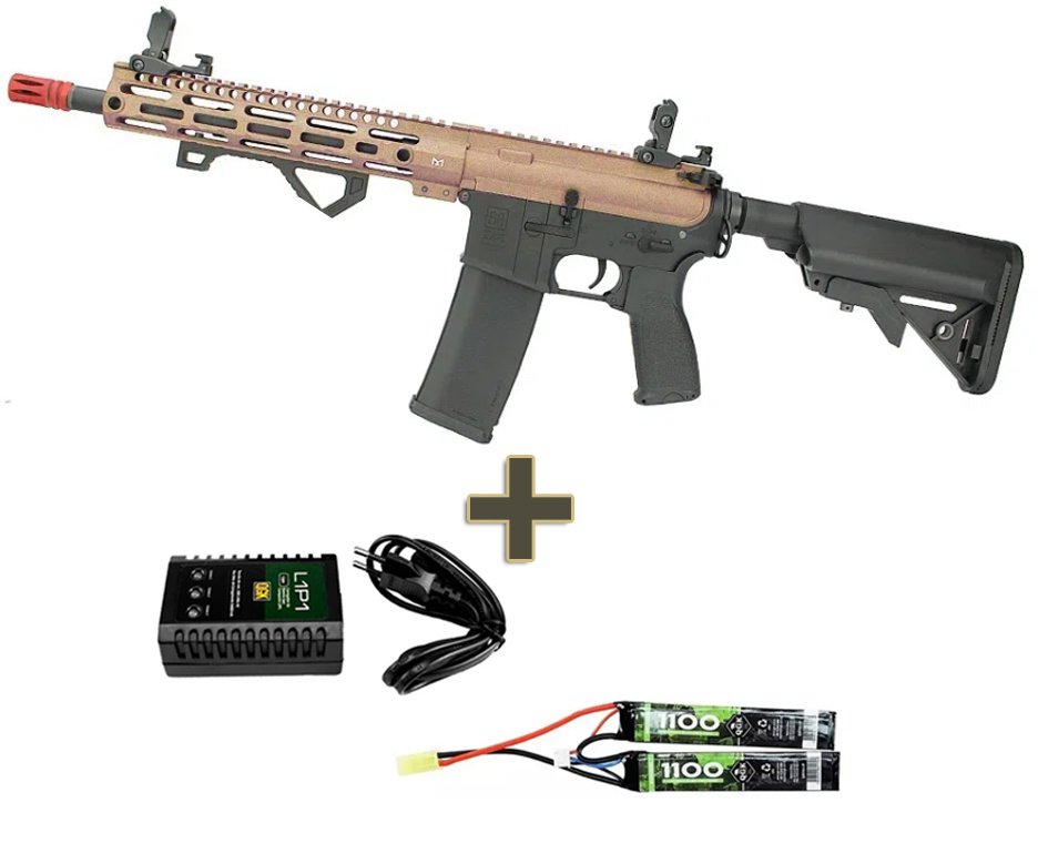 Rifle de Airsoft AEG Full Metal M4 Carbine Long M-Lok SA-E20 Half Bronze Edge E-Series - Specna Arms+ Bateria 7.4v + Carregador