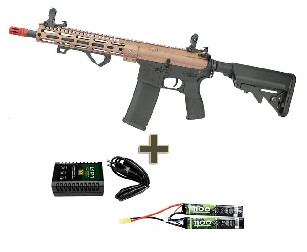 Rifle de Airsoft AEG Full Metal M4 Carbine Long M-Lok SA-E20 Half Bronze Edge E-Series - Specna Arms+ Bateria 7.4v + Carregador