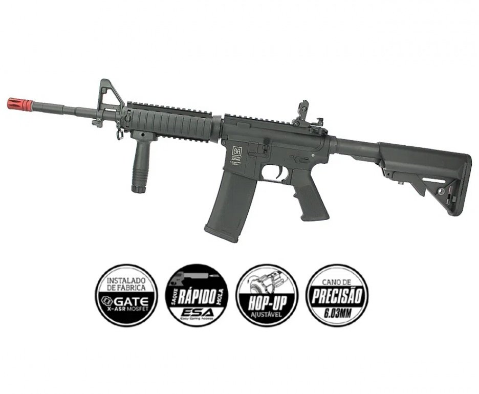 Rifle de Airsoft M4 Carbine SA-C03 Black Linha Core C-Series - Specna Arms + Bateria 7.4v + Carregador + BBs + Óleo de Silicone