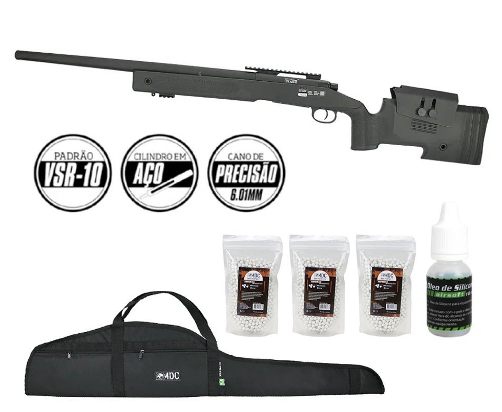 Rifle de Airsoft Sniper M40 SA-S02 Core S-Series Black Spring 6mm - Specna Arms + BBs + Capa + Óleo de silicone