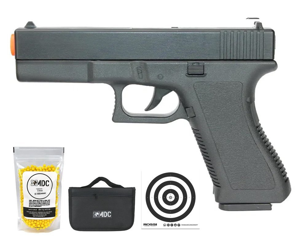 Pistola De Airsoft Vigor Glock Gk-v307 Spring Cal 6mm Rossi + Capa + BBs + Alvos