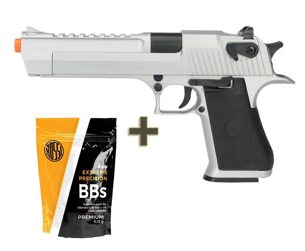 Pistola de Airsoft Spring Desert Eagle .50 SDE SV 6mm QGK Prata + BBs