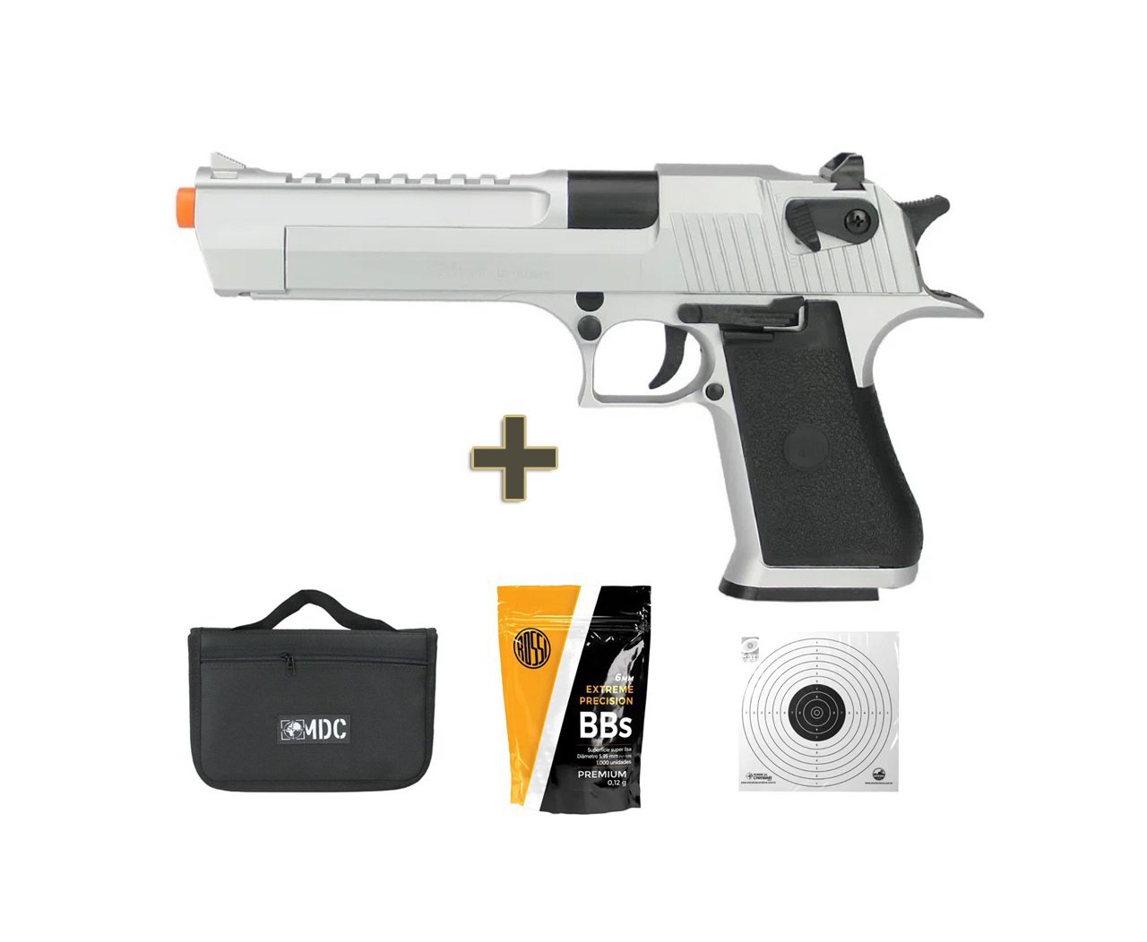 Pistola de Airsoft Spring Desert Eagle .50 SDE SV 6mm QGK Prata + Capa ...