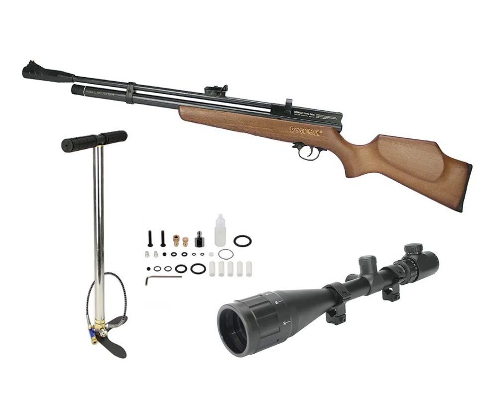 Carabina PCP Beeman 1337 Chief II Plus Madeira 12 Tiros 4.5mm - Rossi + Luneta 4-16x50 + Bomba