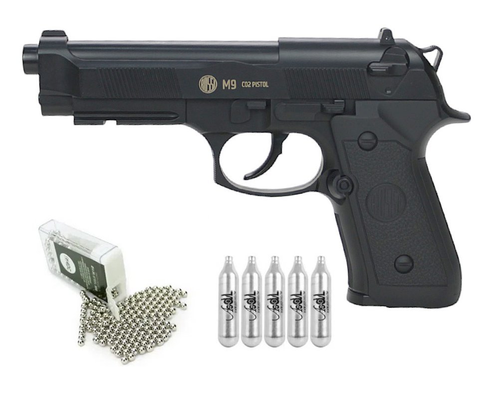 Pistola de Pressão CO2 Beretta M9 4,5mm esfera aço Rossi Wingun + Co2 + Esfera de aço