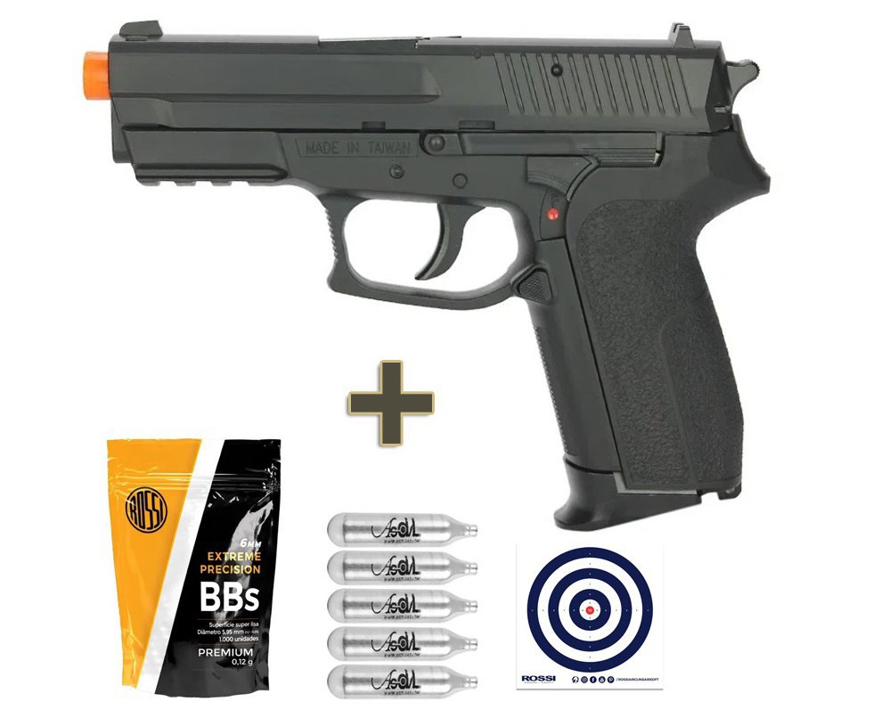 Pistola de Airsoft CO2 Sig Sauer SP2022 6mm - KWC Rossi + Co2 + BBs + Alvos