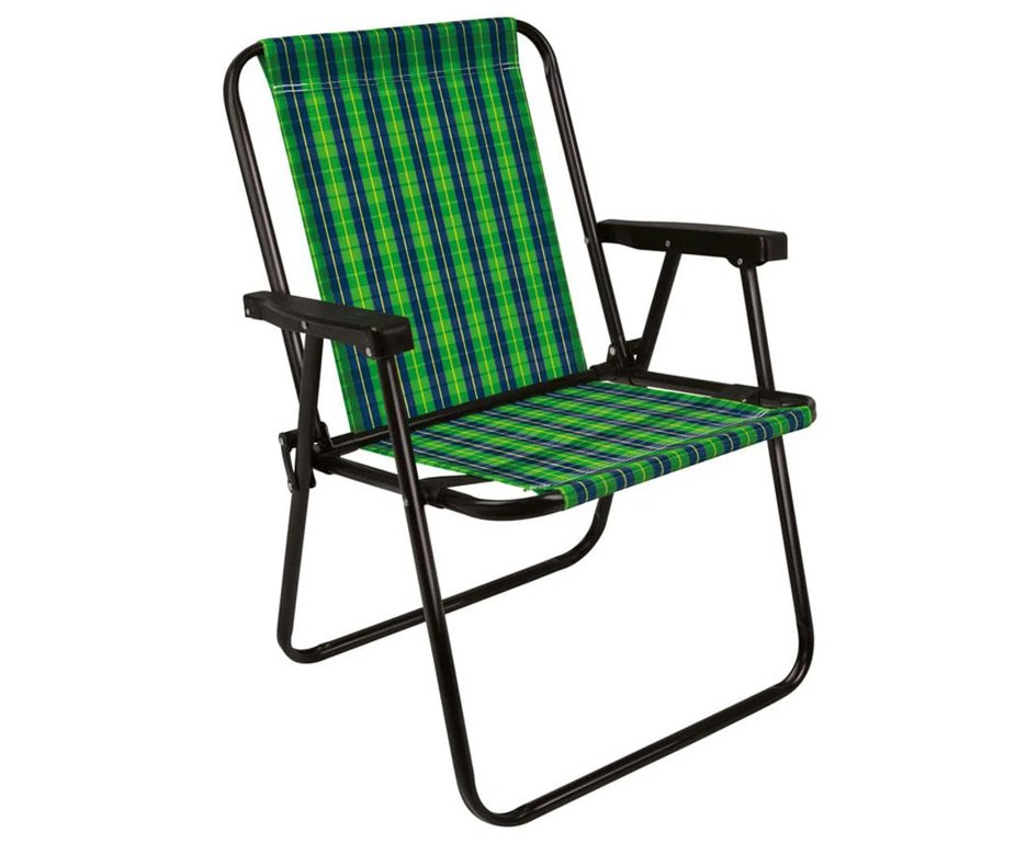 Cadeira Aço Xadrez Retro para jardim, camping, casa, praia Verde / preto - MOR