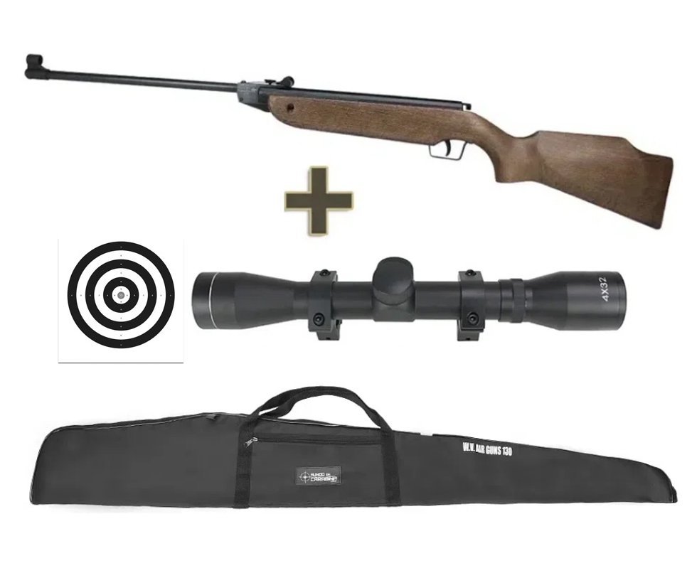 Carabina de Pressão Cometa C-100 Cal. 4.5 Madeira + Capa + Luneta 4x32