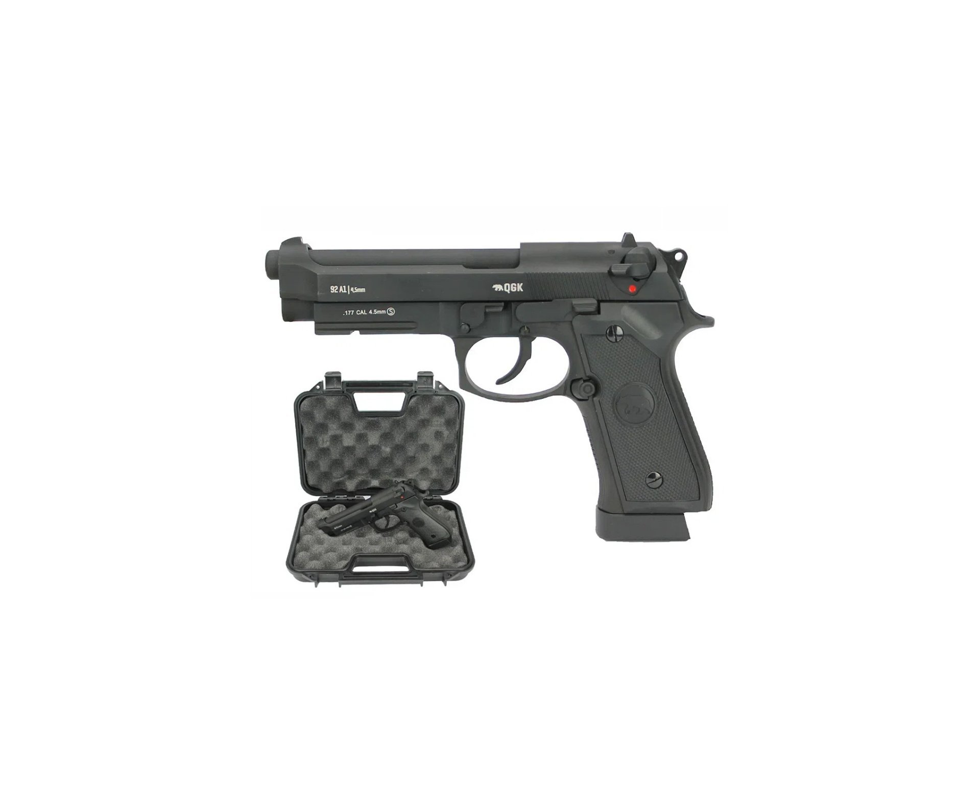 Pistola de Pressão CO2 GBB M92A1 Beretta Full Metal Blowback 4.5mm + Case - QGK + Co2 + Munição + Alvos + Óleo de silicone