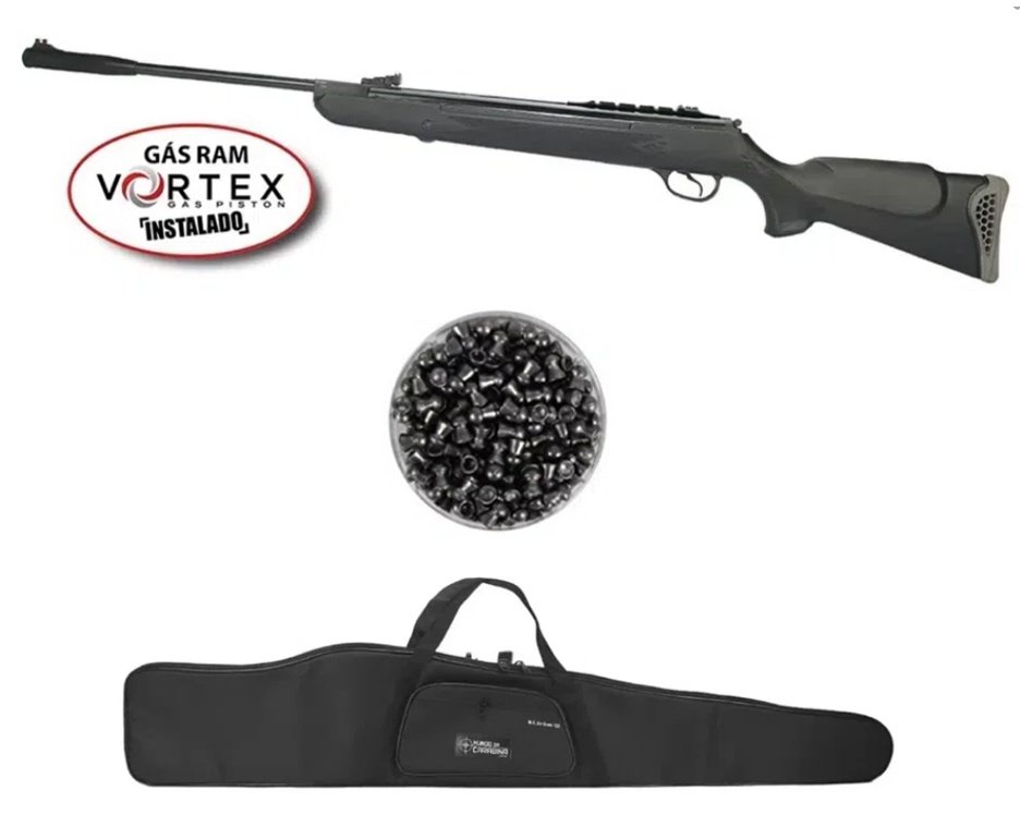 Carabina de Pressão Hatsan HT 125 Gas Ram Vortex 6.35mm Rossi + Capa + Chumbinho