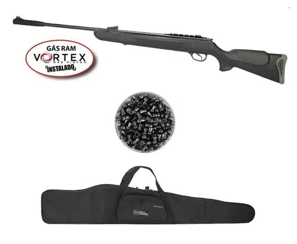 Carabina de Pressão Hatsan HT 125 Gas Ram Vortex 6.35mm Rossi + Capa + Chumbinho