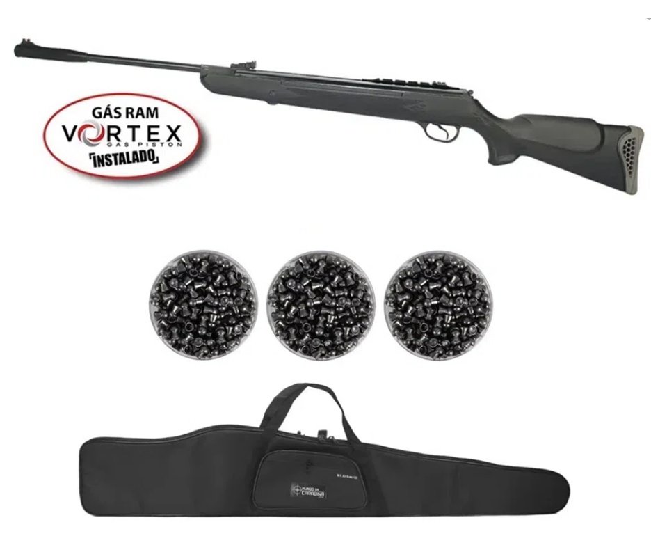 Carabina de Pressão Hatsan HT 125 Gas Ram Vortex 6.35mm Rossi + Capa + 03 Caixas Chumbinho
