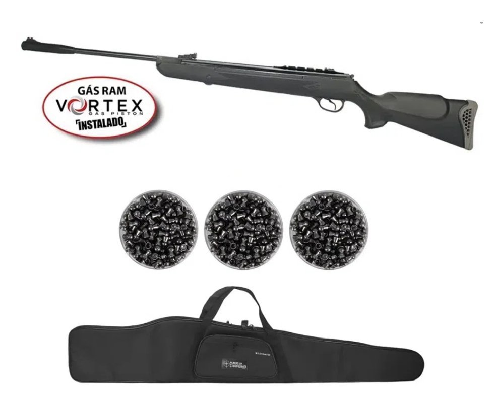 Carabina de Pressão Hatsan HT 125 Gas Ram Vortex 6.35mm Rossi + Capa + 03 Caixas Chumbinho