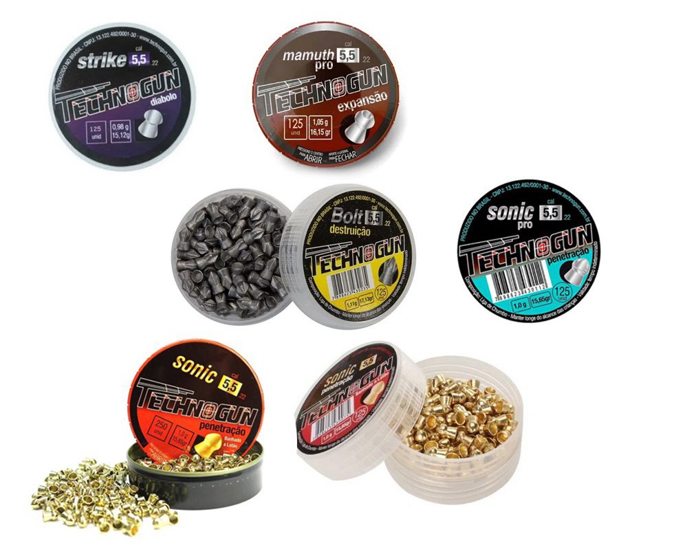 Kit 6 Chumbinho 5.5mm Diversos - Technogun