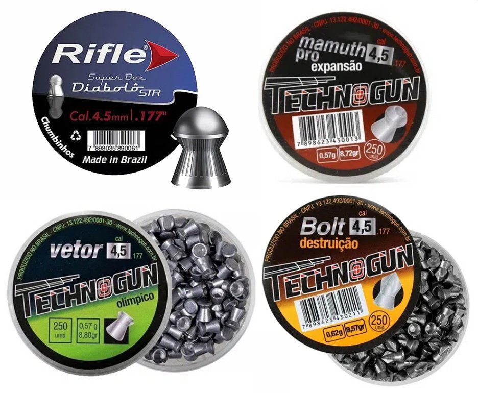Kit 4 Chumbinho 4,5mm Diversos - Technogun