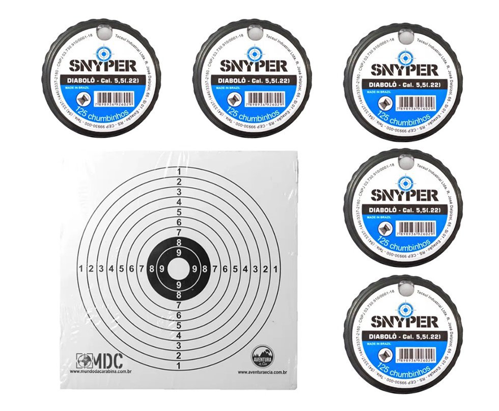 Kit 5 chumbinhos 5,5mm Snyper + 50 Alvos descartáveis - MDC