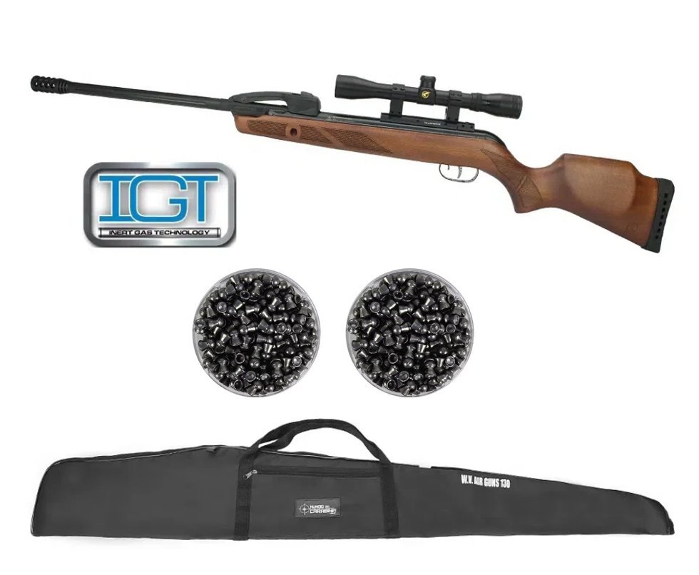 Carabina De Pressão Gamo Fast Shot 10x Tiros Igt Madeira 5,5mm Com Luneta 4x32 Wrh + Capa + Chumbinho
