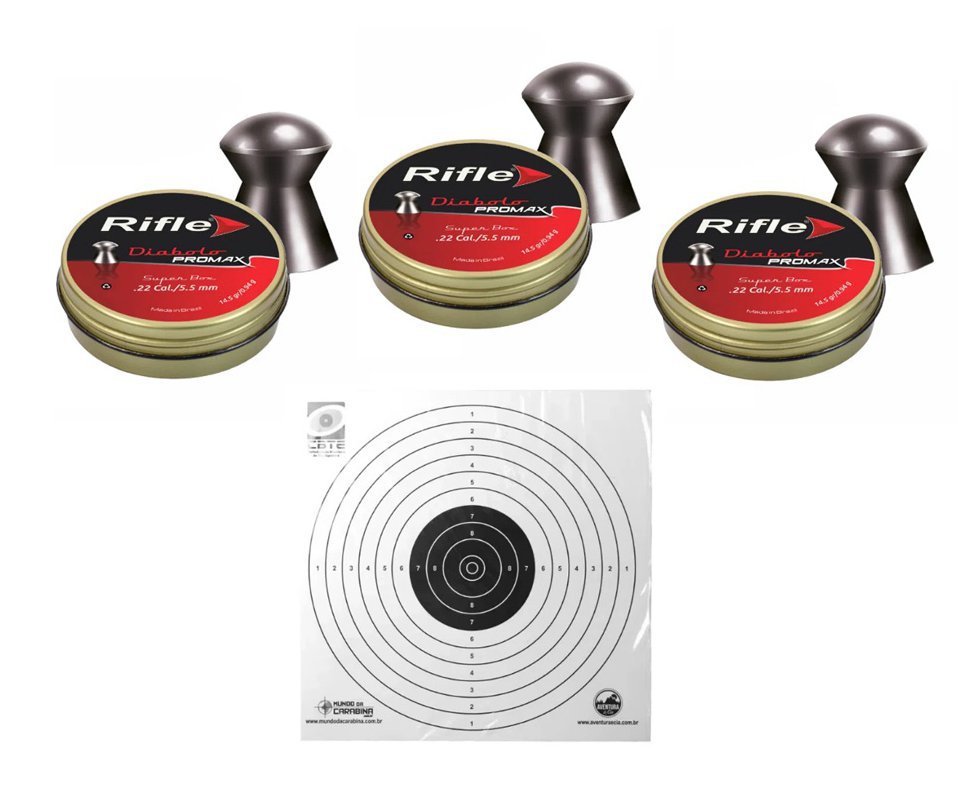 Kit 3 Latas De Chumbinho Rifle Diabolo Promax 5,5mm + Alvos