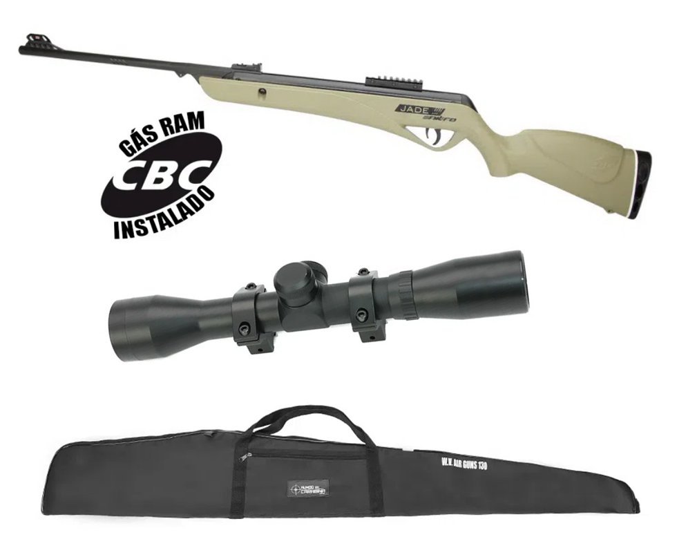 Carabina De Pressão Cbc Jade Pro Nitro Oxidada Tan 4,5mm + Luneta + Capa