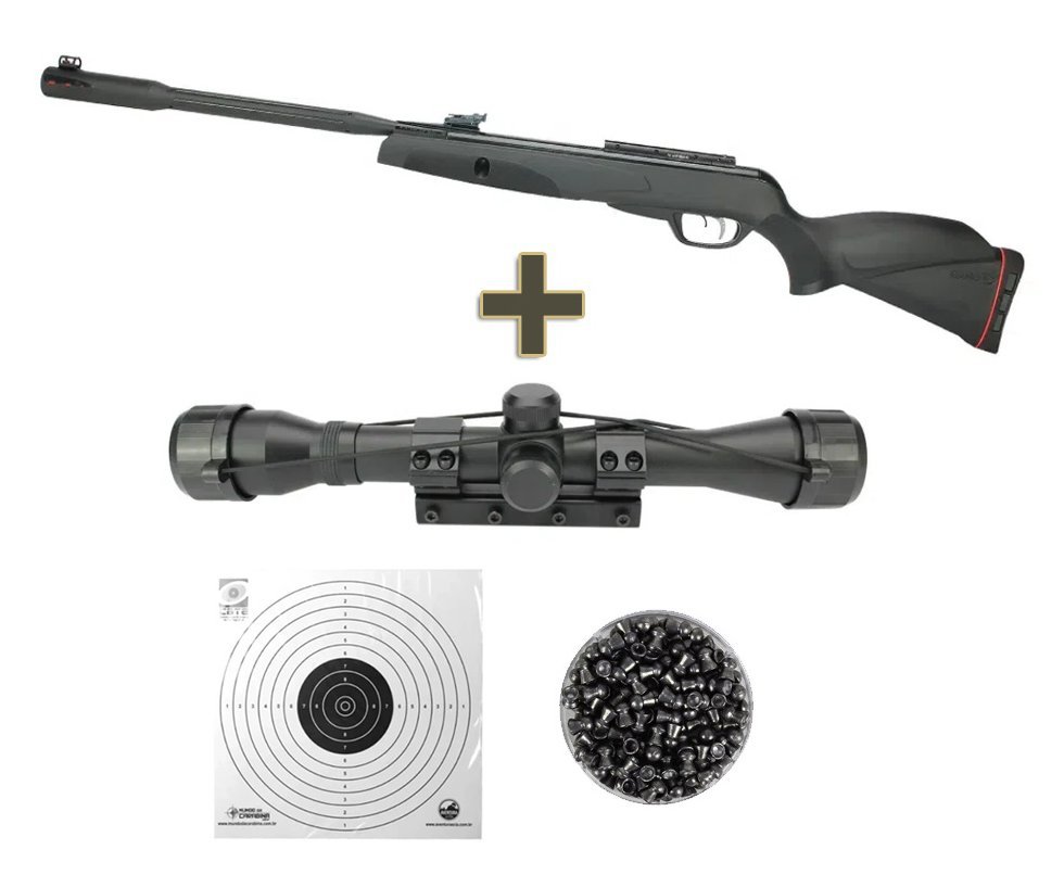 Carabina De Pressão Black Fusion Igt Mach 1 Gas Ram- Polimero Cal 4,5mm - Gamo + Luneta 4x32 + Alvos + Chumbinho