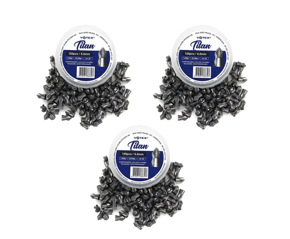 Kit 3 latas de chumbinho Votex Titan 5,5mm com 125 und - Votex