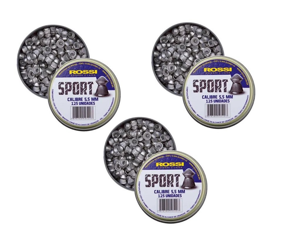 Kit 3 latas de chumbinho Sport 5,5mm com 125 und - Rossi